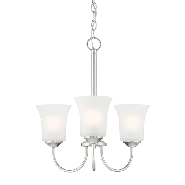 Designers Fountain Bronson 3 Light Classic Brushed Nickel with Frosted Glass Shades Chandelier For Dining Rooms D278M-3CH-BN - main